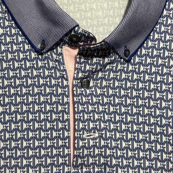 Greyson Polo Shirt Mens Large Blue Geometric AOP Golf Performance Short Sleeve - Picture 3 of 13